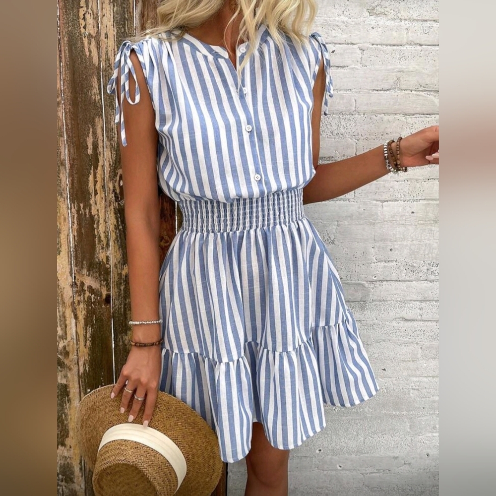 Blue and White Striped Dress